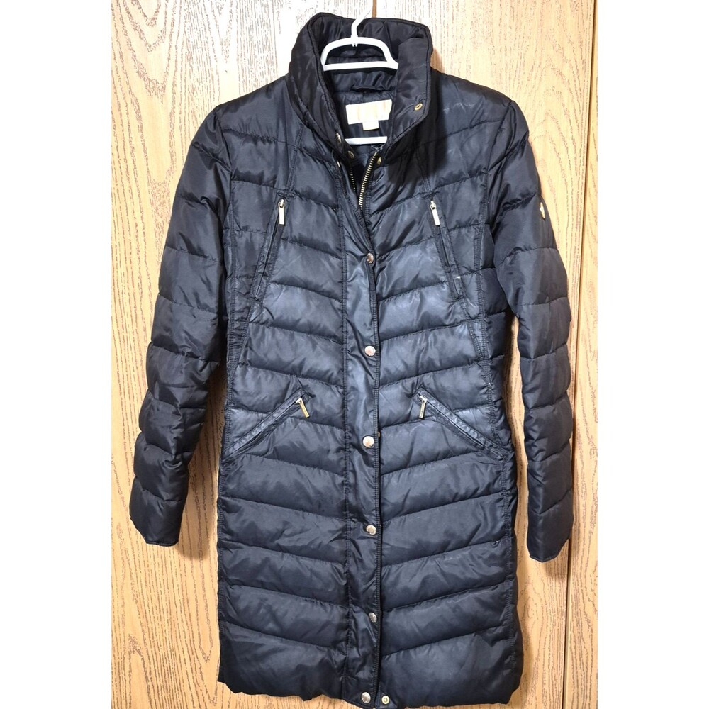 Michael Kors Women's Black Knee Length Cozy Winter Puffer Coat Jacket Size M